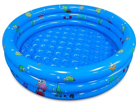 Aischens Piscina Gonfiabile per Bambini e Neonati, Diametro 130 cm Piscina | Bambini con Stampe di Animali Marini, Fondo Gonfiabile Morbido, Piscina Esterna per Giardino Spiaggia, Blu