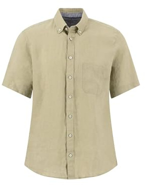 FYNCH-HATTON Kurzarmhemd aus Leinen mit Brusttasche und Button-Down-Kragen
