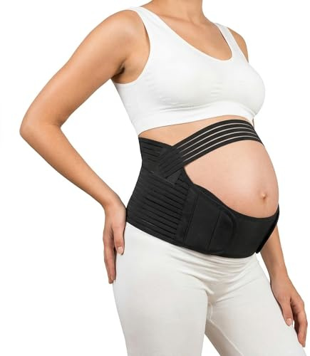 QTORCHE Ceinture Grossesse Femme Enceinte, Soutien Ventre et Dos Lombaire Réglable, Soulage les Douleurs Dorsales et Pelviennes, Bandeau Maternité Respirant,aille S Noir