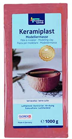 Glorex 6 8070 237 - Keramiplast, lufthärtende Modelliermasse, terracotta, ca. 1000 g, gebrauchsfertig und geschmeidig, hergestellt auf natürlicher Basis