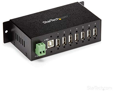 StarTech.com 7 Port USB 2.0 Hub - Industrieller USB-A Hub aus Metall mit ESD und 350W Überspannungsschutz - Hutschiene/Wand/Schreibtisch montage möglich - TAA KONFORM - USB Expander Hub(ST7200USBM)