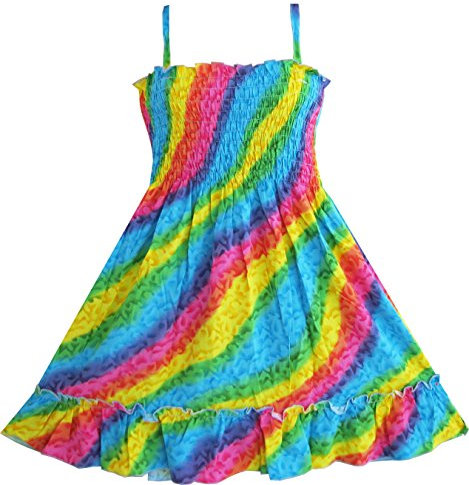 Q63 Mädchen Kleid Gr.116 Regenbogen Smok Halfter Kinder Kleidung