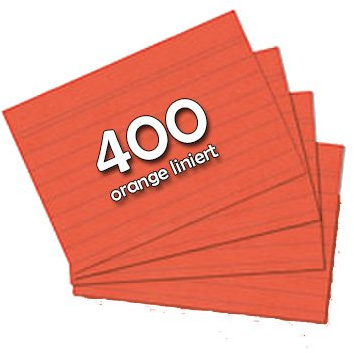 Karteikarten Sparpaket DIN A7 400 Stück in 6 Farben auswählbar (orange liniert)