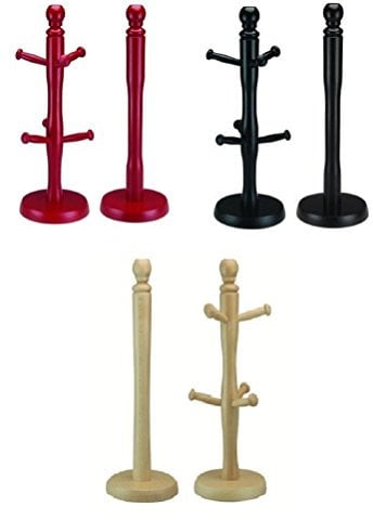 2 Piece Pc Kitchen Beechwood Wooden 6 Cup Mug Tree Stand with Paper Towel Holder Rack (Beechwood)