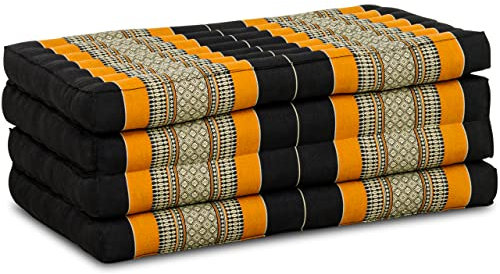 livasia Nachhaltige Klappmatratze aus Kapok - 200x80x8cm - Gästematratze, Faltbare Matratze für Van, ökologische Yogamatte, klappbares Gästebett, Liege für Garten und Balkon (Schwarz/Orange)