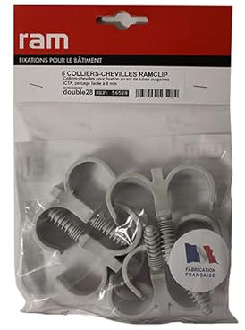 Ram - Ramclip Double, 28mm, Gris, Sachet de 5