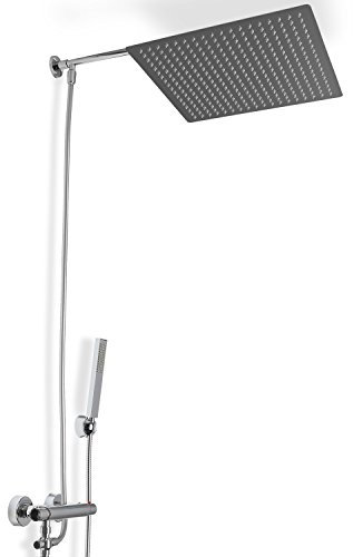 Steinkirch Duschkombination Komplettset 400 x 400 Rainshower Duschkopf mit Thermostat Handbrause Wandhalterung Edelstahl Brause Duschkombi 400-S Aufputz Montage Aufputzmontage massiv German Quality