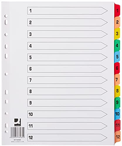 Q-Connect 1-12 Index Extra Wide Reinforced Multi-Colour Tabs