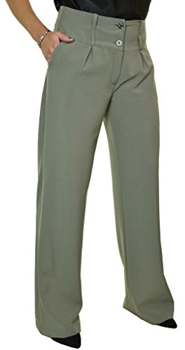 icecoolfashion Womens Wide Leg Trousers Pleated Office Work Smart Formal Relaxed Fit Trouser Khaki Green (10)