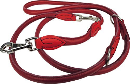 Luxus HUNDELEINE, RundeLeine, Leder 220cm/10mm Rot 3X verstellbar(PL.29-7-12-55)