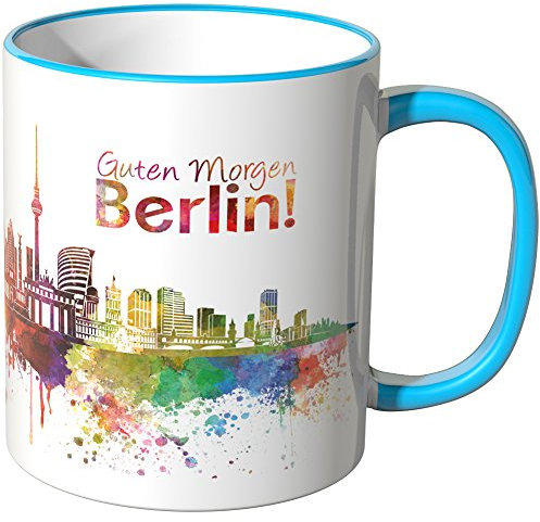 WANDKINGS® Tasse, Schriftzug Guten Morgen Berlin! mit Skyline - BLAU