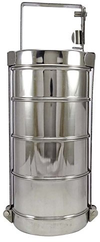IBA Indianbeautifulart 4 Tier Stainless Steel Lunch Box Indian Tiffin Round Alimentaire Porte Containers Set