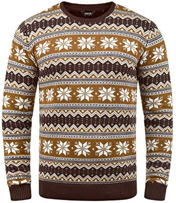 !Solid Winno Herren Weihnachtspullover Norweger-Pullover Winter Strickpullover Grobstrick Pullover mit Rundhalsausschnitt, Größe:XXL, Farbe:Coffee Bean (5973)