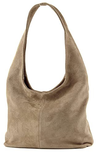 modamoda de T150 Damen Schultertasche Shopper Large aus Wildleder handmade in Italy, Farbe:Blassbraun