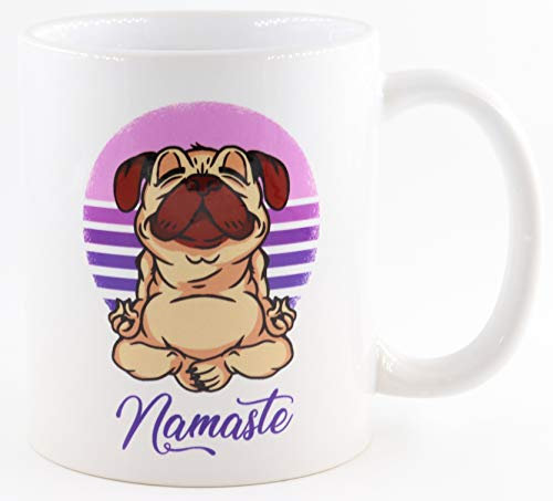 PICSonPAPER Tasse mit Yoga-Mops Namaste, Kaffeetasse, Keramiktasse, Tasse mit lustigem Spruch, Yoga-Tasse, Enstpannung