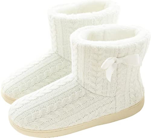 GILKUO Pantofole Stivaletto Donna Invernali Ciabatte Alte Stivali da Casa Stivaletti Invernale Calde Pelo Peluche Chiuse Bianco Taglie 35 36