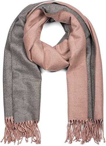 styleBREAKER Damen Schal in edler 2-Face Optik mit Fransen, 2 Farbig, Wendeschal, warme Winter Stola mehrfarbig 01017137, Farbe:Braun-Grau