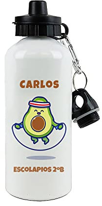 SAQUITOMAGICO Bidón Infantil Personalizado con Nombre – Cantimplora de Aluminio Libre de BPA, 400ml o 600ml – Botella Hermética con 2 Tapones – Regalo Original para Niños, Colegio o Excursiones