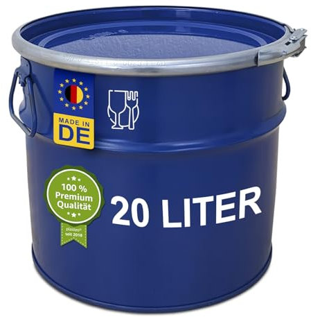 plasteo® 20 Liter Stahlfass Hobbock Deckelfass | Zyklon Absaugung Geeignet | UN-Zulassung | Made in DE | lebensmittelecht | 2 Griffe | Stabil Stapelbar