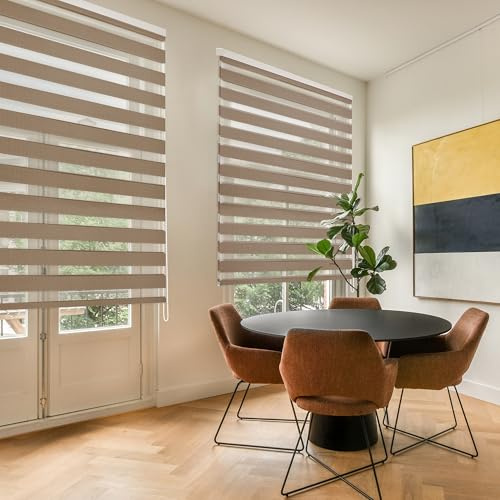Blindecor Lira doppelrollo - duo rollo tag und nacht Braun - 80 x 180 cm (Breite x Länge) | Stoffgröße 77 x 175 cm | Fensterrollo zebra