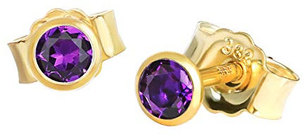 NKlaus Paar Ohrstecker echt Amethyst Gelbgold 333 8 Karat Gold 3mm kleine Ohrringe 7993