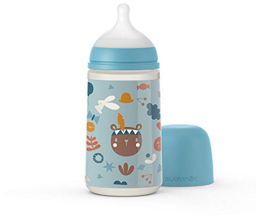 Suavinex 307083, 270 ml Flasche mit symmetrischem Sauger Sx Pro mittlerer Fluss für Kinder ab +0, Hellblau - 99 g