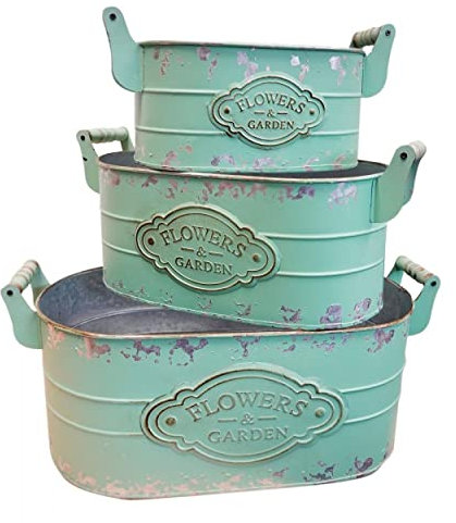 Hogar y Mas Jardinera METÁLICA Vintage Flowers & Garden Set DE 3 - Verde