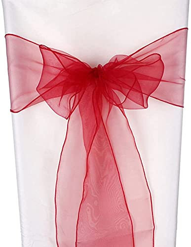 CNFQ Lot de 50 Noeuds De Chaise Organza Baptême Fête Déco Mariage (Rouge)