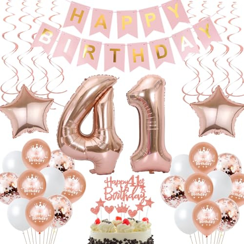 Deko 41. Geburtstag Frauen Tortendeko 41 Geburtstag Frau Deko, 41. Frauen Geschenk Rosegold Geburtstagsdeko 41 jahre ballon 41 Frau deko luftballons 41