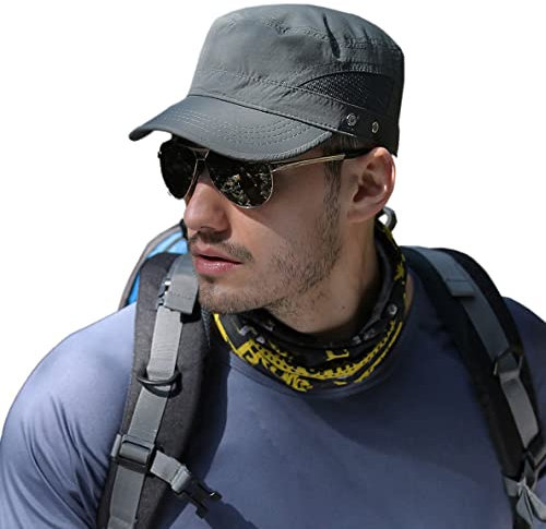 Pyrafox Herren wasserdichte Armee-Kappe, Kurze Krempe, atmungsaktiv, Militärkappe, verstellbar, Klassische Baseballkappe, EUNS90-Grau, Einheitsgröße