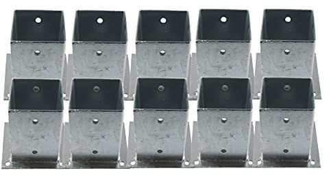 10 Stück EXCOLO Pfostenträger 150mm hoch verzinkt als Bodenhülse für Beton oder festen Untergrund Zaunträger Aufschraubhülse Hülse Bodenplatte Anker (quadratisch 100x100 mm)