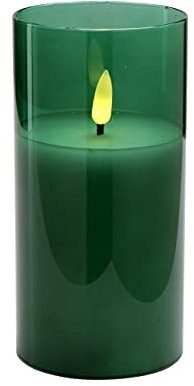 Klocke Dekorationsbedarf Edle LED Kerze im Glas - Timer - Realistisch Flackernd (Grün, Höhe: 15cm - Ø 7,5cm)