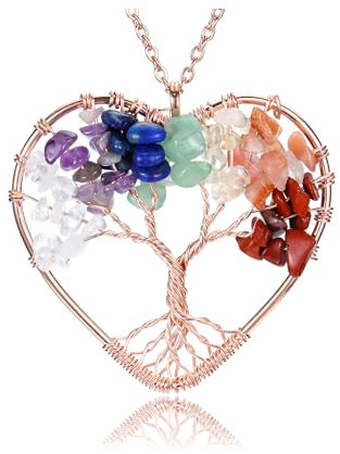 Jovivi Natural Healing Crystals Quartz Life Tree Necklace 7 Chakras Gemstone Pendant Mother's/Father's Day Family Gifts, Stone, No Gemstone