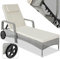 tectake® Chaise Longue Bain de Soleil en Resine Tressee Résistant Inclinable avec Roulettes Transat Salon de jardin exterieur Mobilier de Jardin Chaise Longue Piscine Plage - Gris Clair/Crème