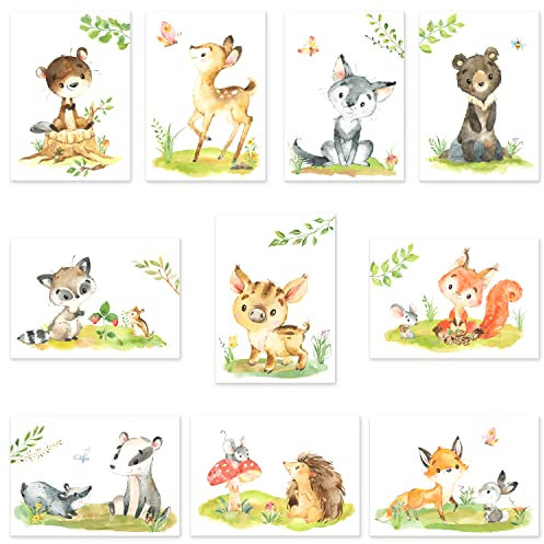 CreativeRobin 10er Poster-Set Waldtiere Kinderzimmer I Babyzimmer Deko
