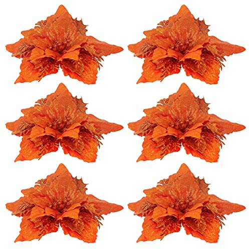 STOBOK 6pcs Christmas Tree Orange Fake Glitter Artificial Wreath Garland Xmas Wedding Party Decorations