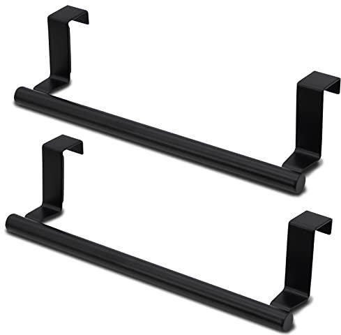 TACYKIBD, portasciugamani sopra la porta, porta strofinacci, 23 cm, da appendere sopra l'armadio, cassettiera, cucina, bagno, bar, colore nero