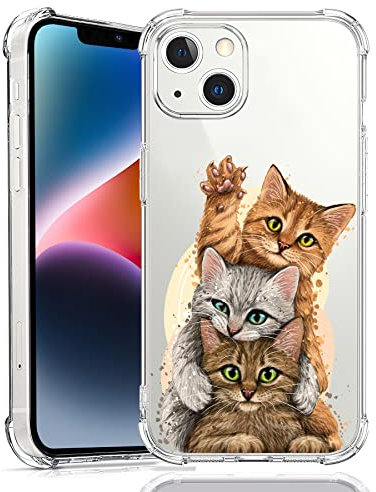 Compatible with iPhone 14 6.1'' Phone Case, Cute Cat Design for Women Girls, Soft TPU Four Corner Reinforced Protective Phone Cover, Bumper Shockproof Full Body Protection