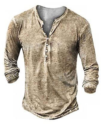 Beotyshow Hemd Herren Langarm Henley Shirt Männer Freizeithemd Vintage Casual Leicht Baumwolle Slim Fit T-Shirt Khaki XL