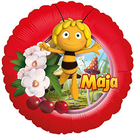 Party Factory `die Biene Maja´ Folienballon, Ø45cm, rot, Maja die Biene auf der Klatschmohnwiese, Heliumballon zum Kindergeburtstag