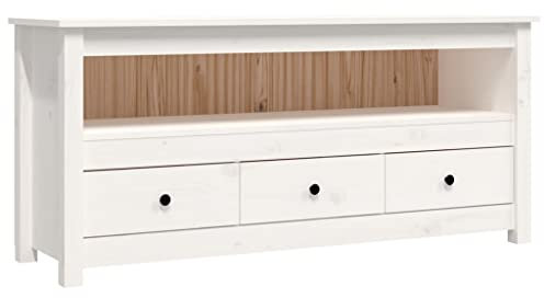 vidaXL Meuble TV Blanc 114x35x52 cm Bois de pin Massif