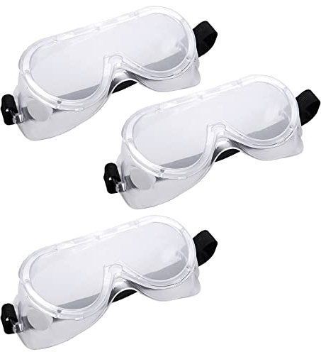 3 Stück Schutzbrille, Anti-Fog Schutzbrille, Profi Schutzbrille, Transparente Arbeitsschutzbrille Vollsichtbrille Einstellbare Sicherheitsbrille auch für Brillenträger, Baustelle Labor und Werkstatt