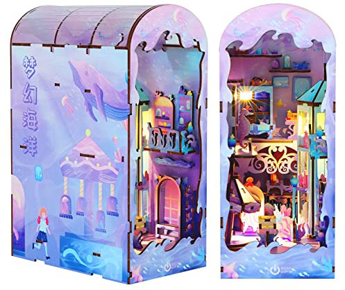 GuDoQi Kit de serre-livres en bois à monter soi-même, maison de poupée miniature, serre-livres pour adulte, cadeau d'anniversaire, monde océanique de rêve