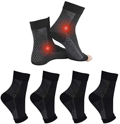 4 Paar Sprunggelenkbandage Orthopädische Kompressionssocken damen herren für Plantarfasziitis Socken Arthritis Gelenkschmerzen Fersensporn Neuropathie Fussbandagen Sprunggelenk (Schwarz, 43-46)