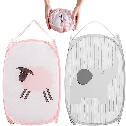 2 Pezzi Cesto portabiancheria in rete, Porta biancheria sporca per bagno portatile, Pieghevole, Per camera da letto, Camera dei bambini, Dormitorio e viaggi