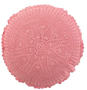 J-Line Kissen Rund mit Spitze, Runde Sofakissen in rosa, Elegantes und Komfortables Dekokissen, Aesthetic Kissen, Zierkissen perfekt als Deko Wohnzimmer und Home Deko, 39x39x10cm