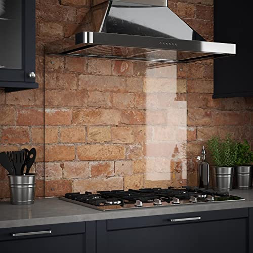 Clear Glass Splashback with Brushed Caps - Kitchen Sink & Hob Back Panel - 900 x 700mm