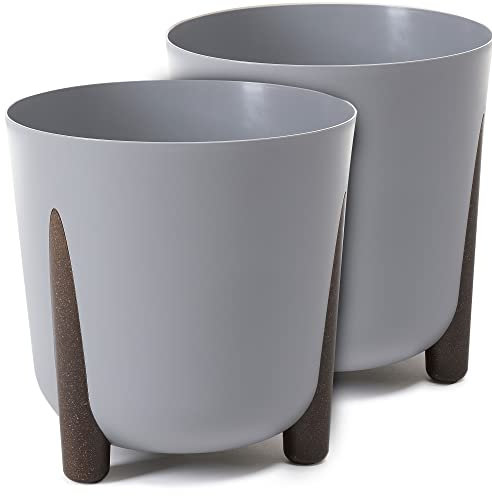 TULMERO Blumentopf matt, Pflanzkübel aus Übertopf Kunststoff Dekorativer Topf für, groß und klein Pflanzen, 2er-Set blumenkübel, blumenkübel kräutertopf, (2 Pack) Grau, ø 34 cm