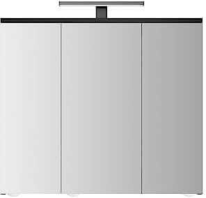 Jokey Spiegelschrank Arda mit LED Beleuchtung 72.2 cm breit. Badezimmer Spiegelschrank aus MDF. inkl. Steckdose | schwarz