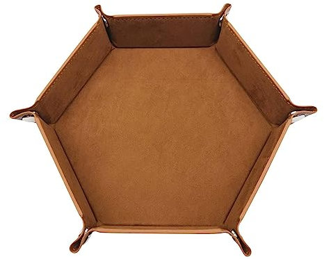 SKUDA Dice Rolling Tray - PU Leather Holder - Hexagon Dice Tray and Storage, Portable Board Game Storage Bowls for Family, Friends, Dice Games Like RPG DND, Christmas